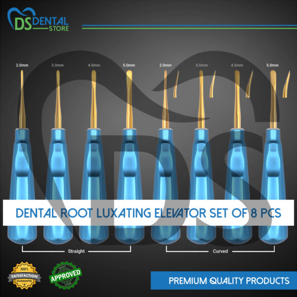 Dental Root Elevator Gold Tip Blue Handle Set of 8 Pcs