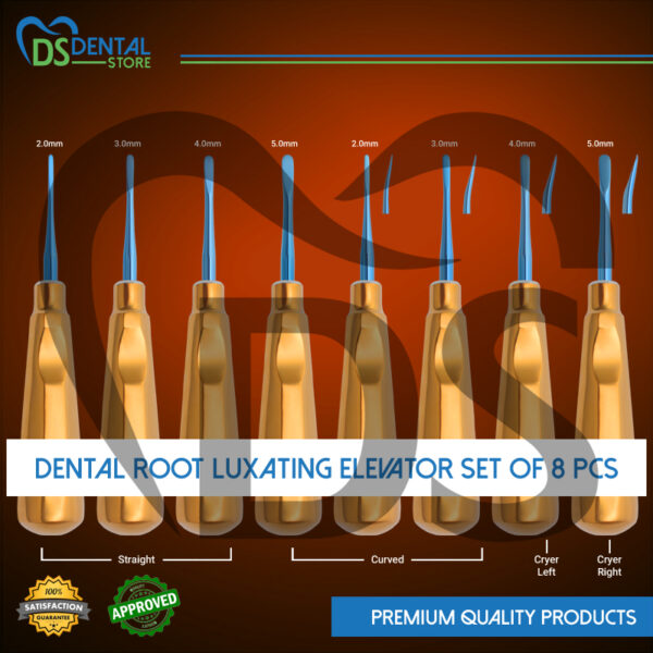 Dental Root Elevator Blue Tip Golden Handle Set of 8 Pcs