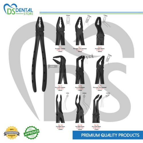 Atraumatic Extraction Forceps Black Coated Set of 9 Pcs